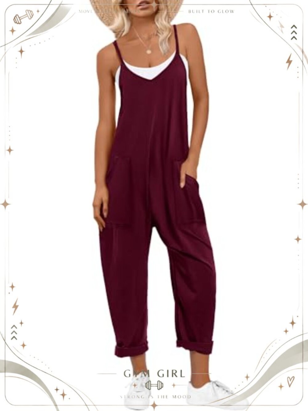 Women's Loose Sleeveless V-Neck Spaghetti Strap Jumpsuit Romper Beach Vacation